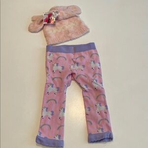 NEW Nolan NYC Originals Pink Fluffy Beanie gloves with Snow and unicorn leggings